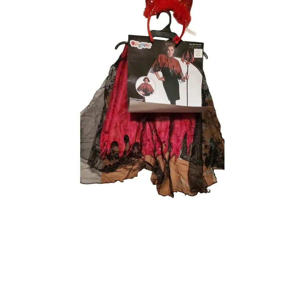 Creepy Adult Devil Cape‎ Horns Witch Costume Cosplay Halloween Size One Party